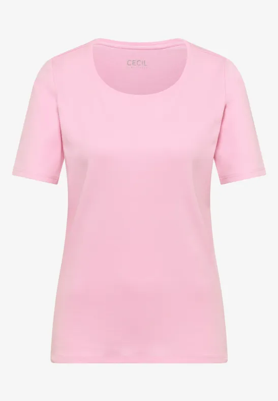 Thumbnail - Cecil Damen Basic T-Shirt mit Rundhals in Unifarbe in Rosa, Gr: L