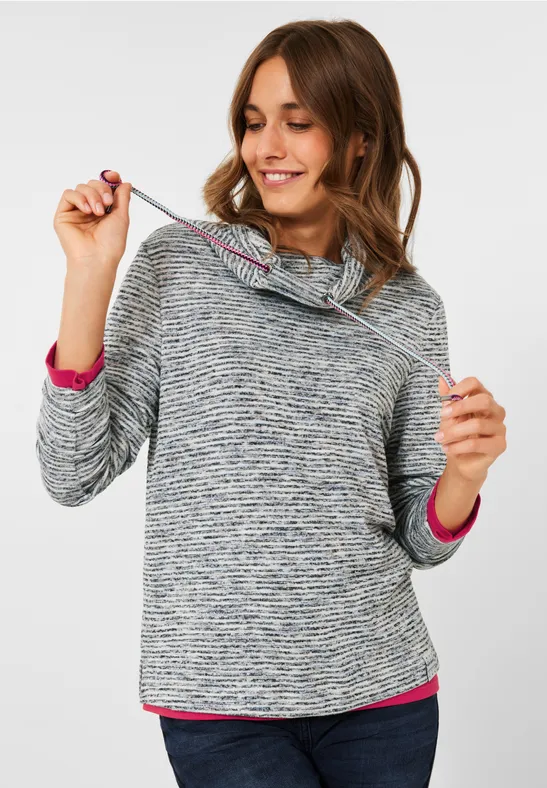 Cecil Damen Shirt Mit Ösen – Rundhals, 3/4-Ärmel, Bedruckt, Aus Weichem Baumwoll-Modal-Mix, Mit Gummizug