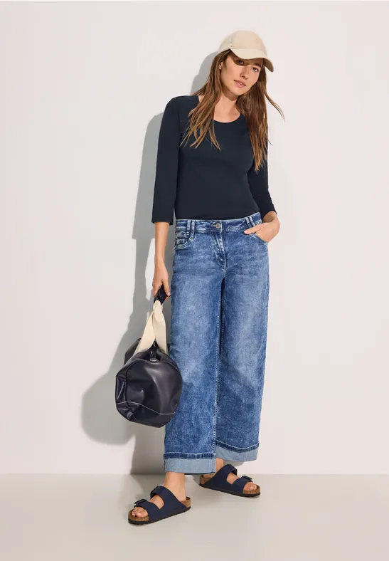 cecil Shirt 3/4 Arm Rundhals Baumwolle Blau