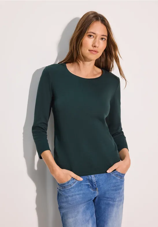 cecil Shirt 3/4 Arm Rundhals Baumwolle Gruen