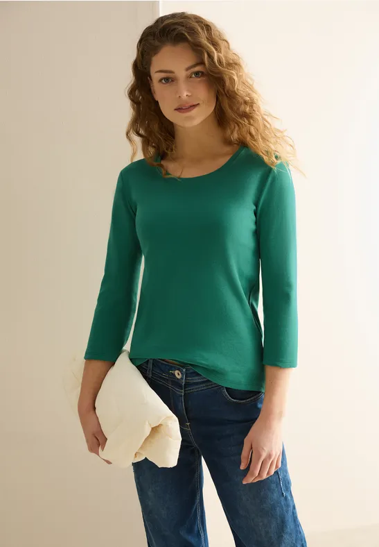 Cecil Dames Basic shirt met ronde hals in Groen, Gr: XXL