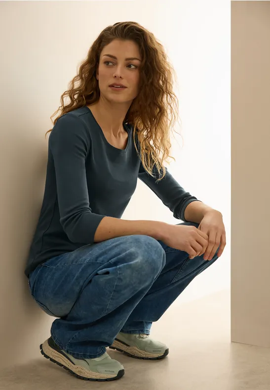 cecil Shirt 3/4 Arm Rundhals Baumwolle Grün