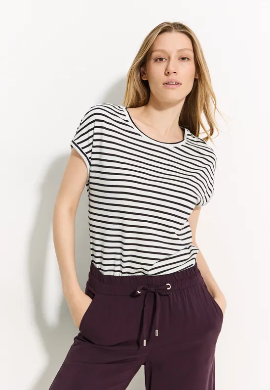 Cecil Dames T-shirt met ribdetails in Rood, Gr: L