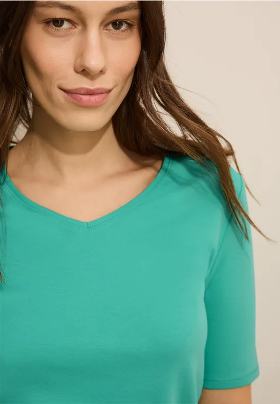 Cecil Dames Basic T-shirt met V-hals in Groen, Gr: M