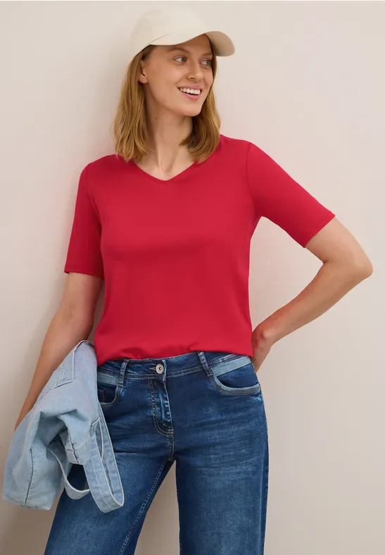 cecil V-Neck T-Shirt Organic Cotton Rot