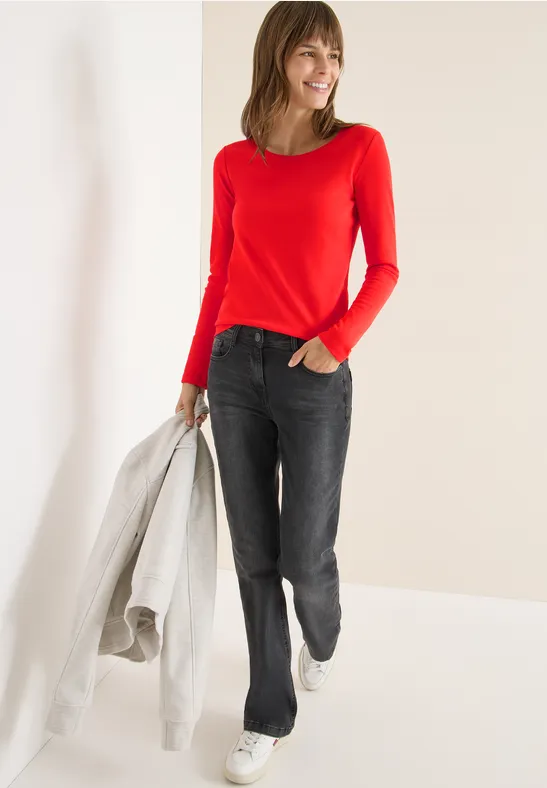 Thumbnail - Cecil Damen Basic Langarmshirt in Orange, Gr: S