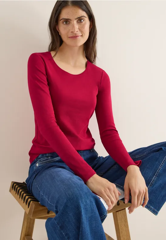 Cecil Dames Basic shirt met lange mouwen in Rood, Gr: L