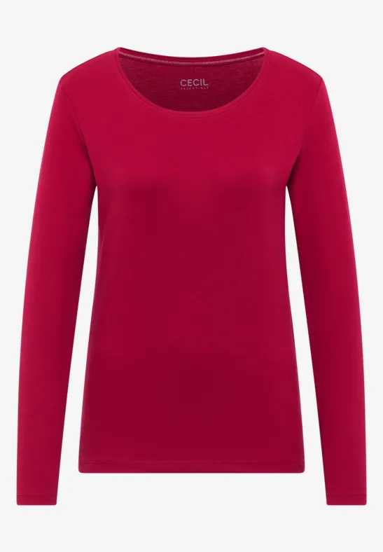 Thumbnail - Cecil Damen Basic Langarmshirt in Rot, Gr: XL