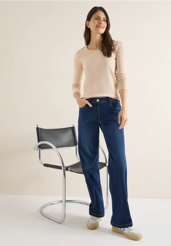 cecil Langarmshirt Basic Organic Cotton Beige