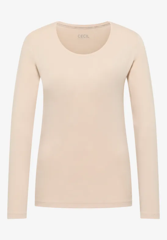 Thumbnail - Cecil Damen Basic Langarmshirt in Beige, Gr: XL