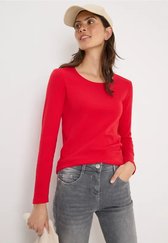 Cecil Dames Basic shirt met lange mouwen in Rood, Gr: L