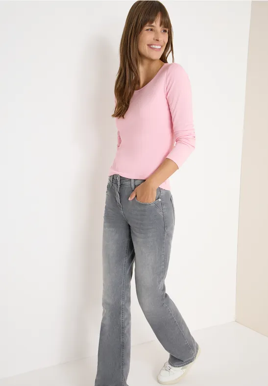 Thumbnail - Cecil Damen Basic Langarmshirt in Rosa, Gr: XXL