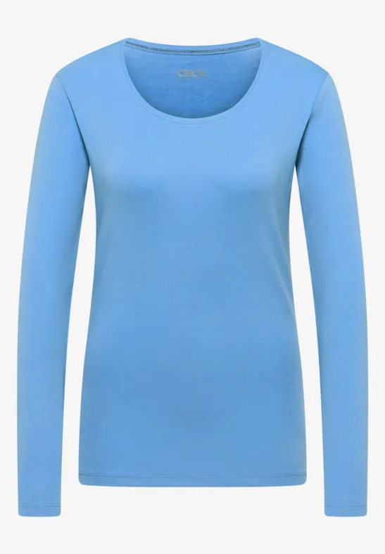 Thumbnail - Cecil Damen Basic Langarmshirt in Blau, Gr: XXL