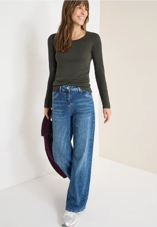 Thumbnail - Cecil Damen Basic Langarmshirt in Grün, Gr: XL