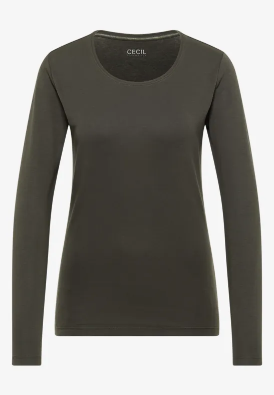Thumbnail - Cecil Damen Basic Langarmshirt in Grün, Gr: XL