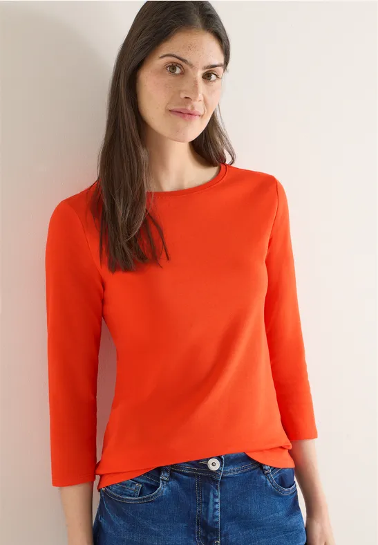 Thumbnail - Cecil Damen Basic Shirt in Unifarbe in Orange, Gr: XXL