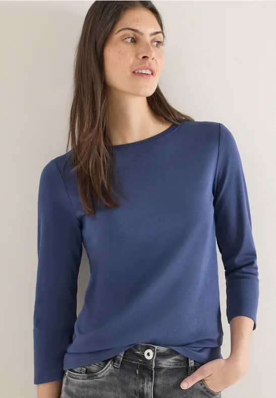 Cecil Dames Basic shirt in effen kleur in Blauw, Gr: L