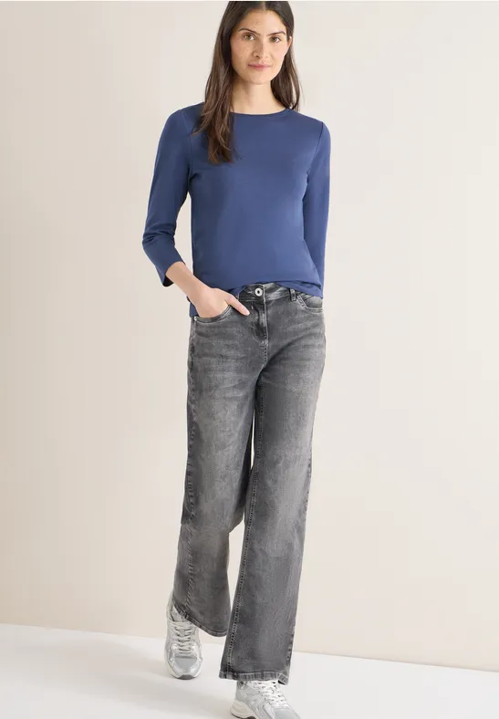 Thumbnail - Cecil Damen Basic Shirt in Unifarbe in Blau, Gr: XL