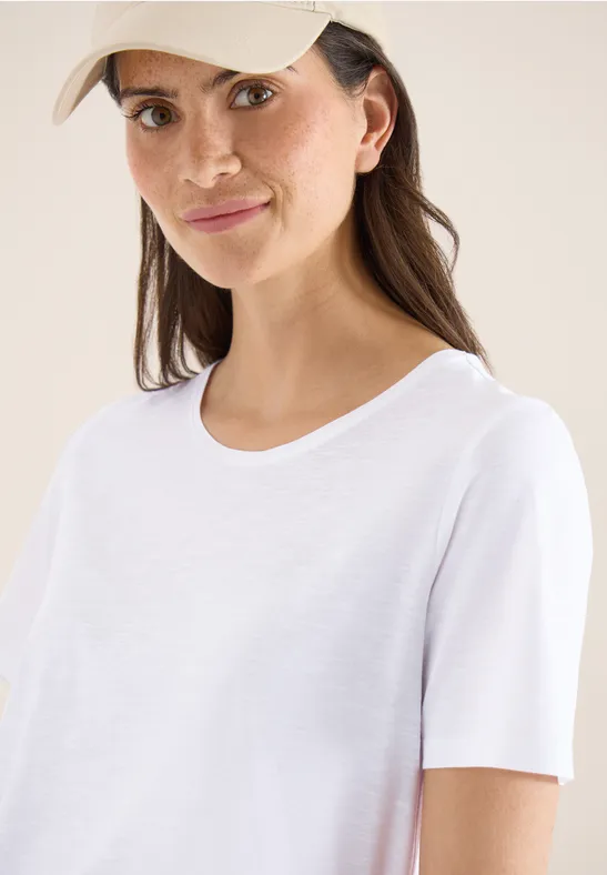 cecil T-Shirt Rundhals Modal-Baumwolle Weiß