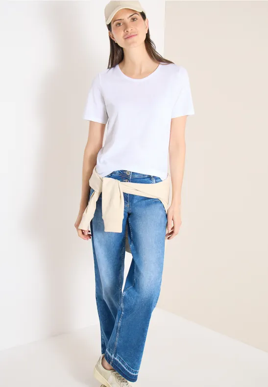 Thumbnail - Cecil Damen Basic T-Shirt mit Rundhals in Weiß, Gr: 3XL