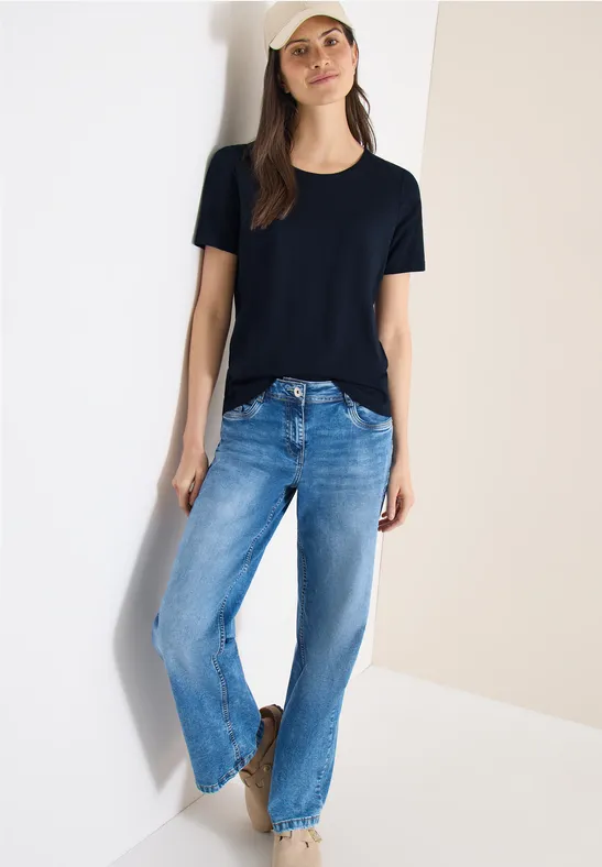 Thumbnail - Cecil Damen Basic T-Shirt mit Rundhals in Blau, Gr: M