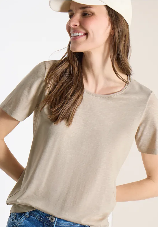 Thumbnail - Cecil Damen Basic T-Shirt mit Rundhals in Beige, Gr: M