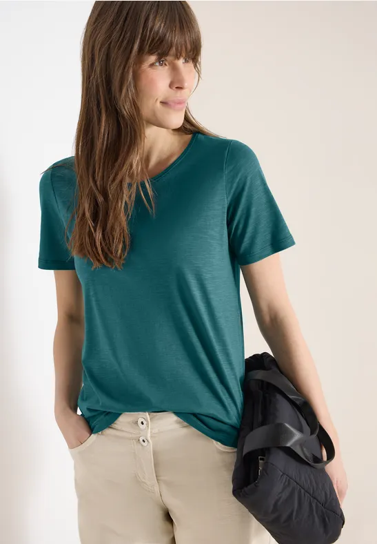 cecil T-Shirt Rundhals Basic Modal-Baumwolle Grün