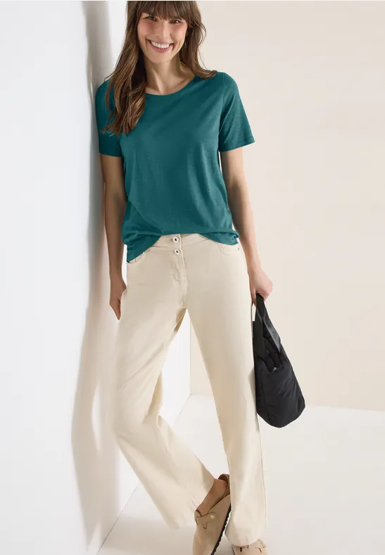 Thumbnail - Cecil Damen Basic T-Shirt mit Rundhals in Grün, Gr: L