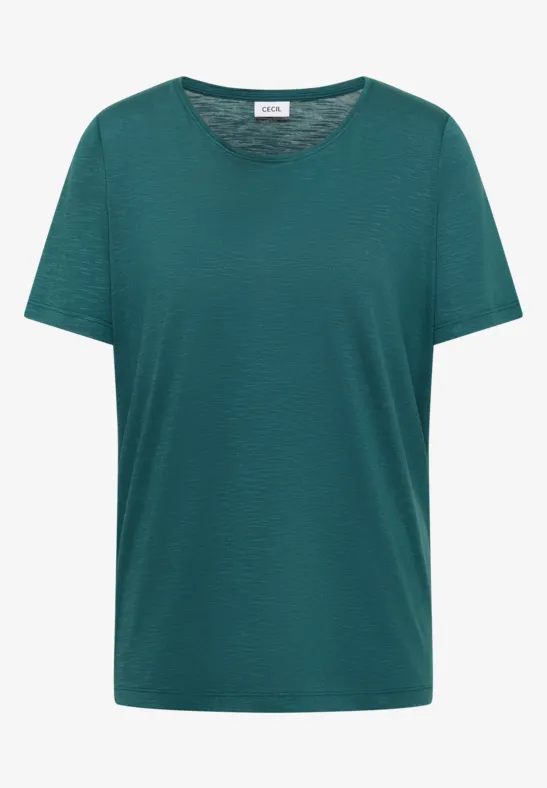 Thumbnail - Cecil Damen Basic T-Shirt mit Rundhals in Grün, Gr: L
