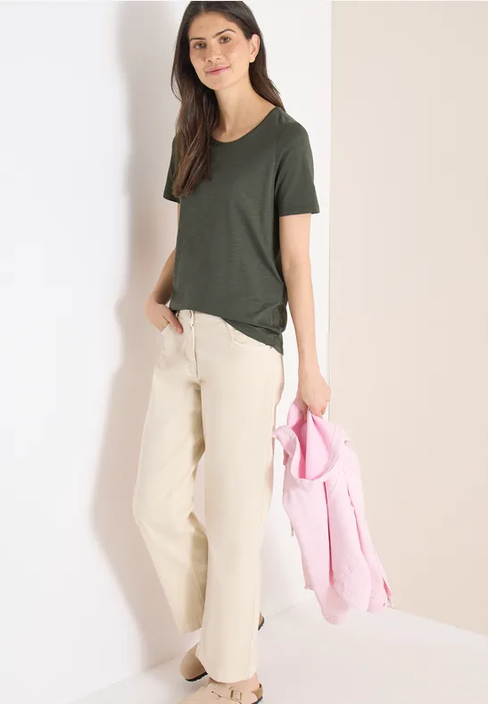cecil T-Shirt Slub Shirt Modal-Baumwolle Grün