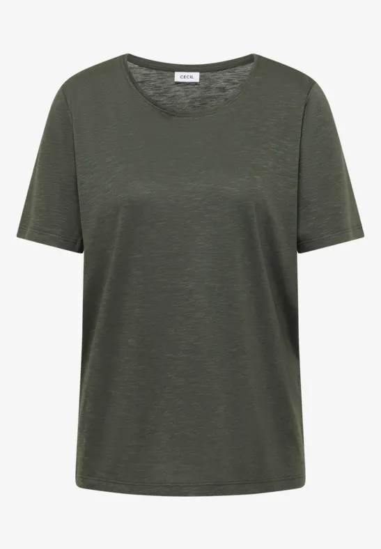 Thumbnail - Cecil Damen Basic T-Shirt mit Rundhals in Grün, Gr: M
