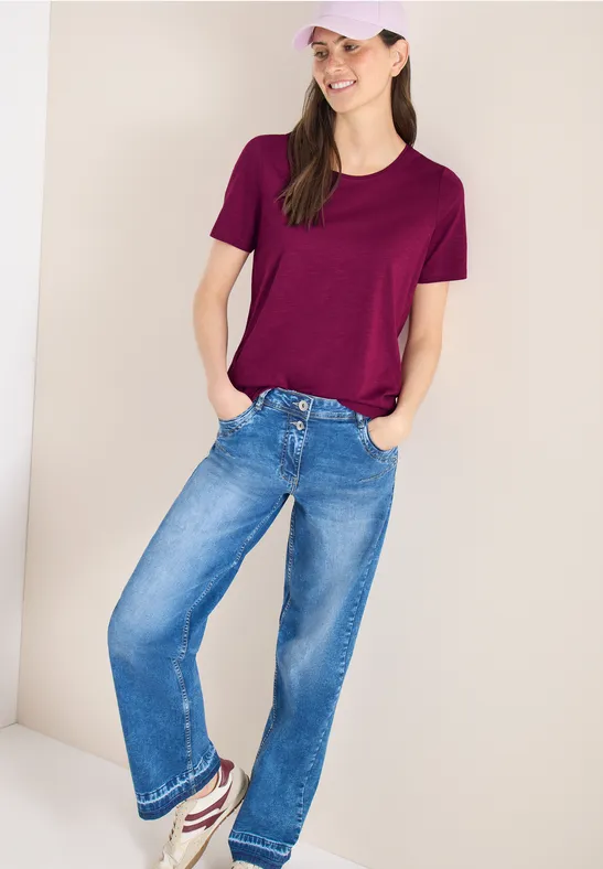 Thumbnail - Cecil Damen Basic T-Shirt mit Rundhals in Pink, Gr: L