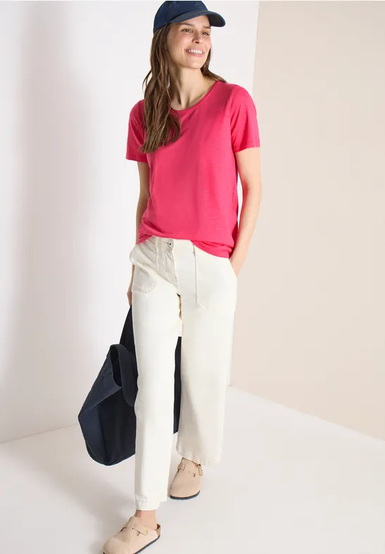 Thumbnail - Cecil Damen Basic T-Shirt mit Rundhals in Rot, Gr: L