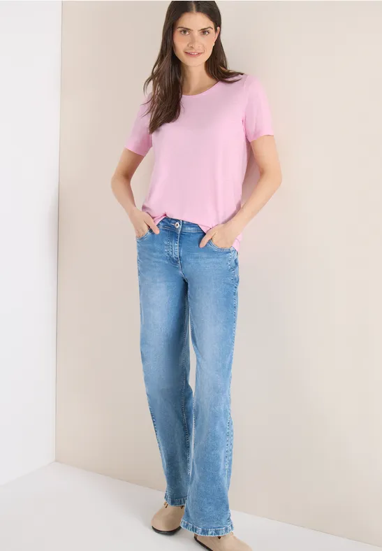 Thumbnail - Cecil Damen Basic T-Shirt mit Rundhals in Rosa, Gr: L