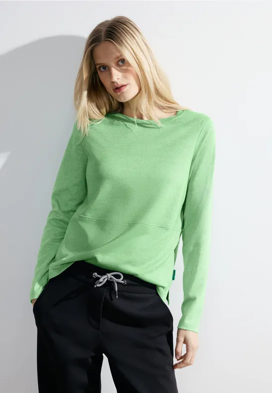 cecil Jacquard Round Neck Shirt Viskose-Polyester Grün