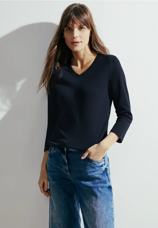 Cecil Dames Basic shirt met lange mouwen in Blauw, Gr: XXL