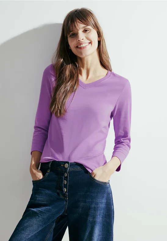 Cecil Dames Basic shirt met lange mouwen in Paars, Gr: XXL