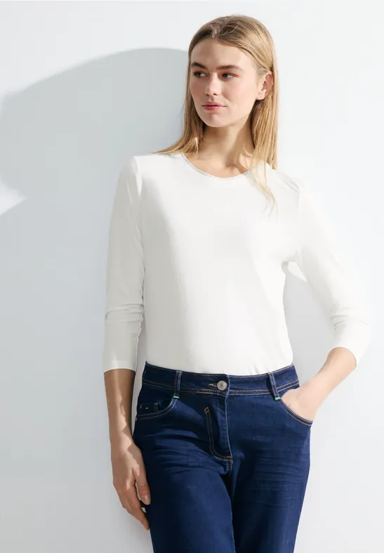 cecil Basic 3/4 Neck Modal Cotton Weiß