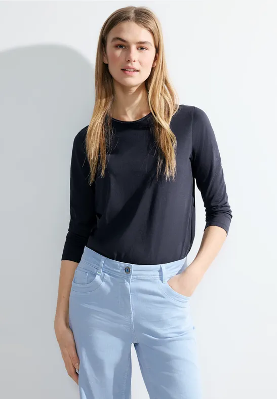 Cecil Dames Basic shirt met 3/4-mouwen in Blauw, Gr: XS