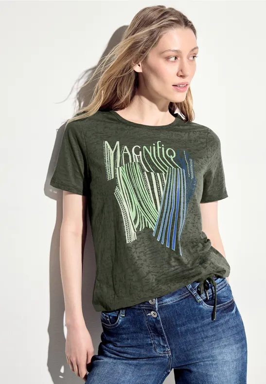 cecil Burn Out Shirt Polyester Cotton Grün