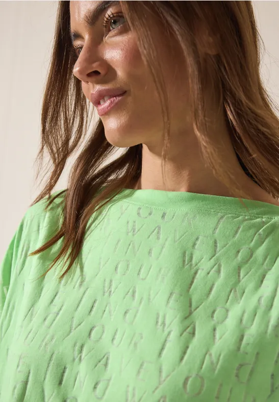 cecil T-Shirt Wording Burn-Out Polyester-Baumwolle Grün