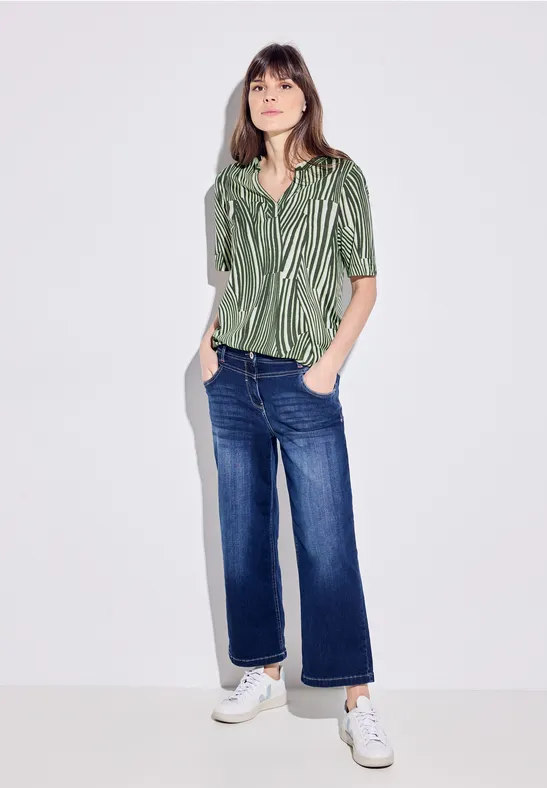 Cecil Dames T-shirt met golfprint in Groen, Gr: XS