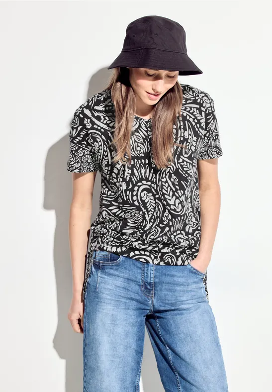 Cecil Dames T-shirt met paisley-print in Zwart, Gr: M