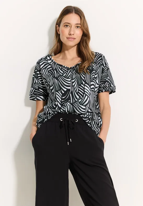 cecil T-Shirt Stickerei Baumwolle-Modal Schwarz