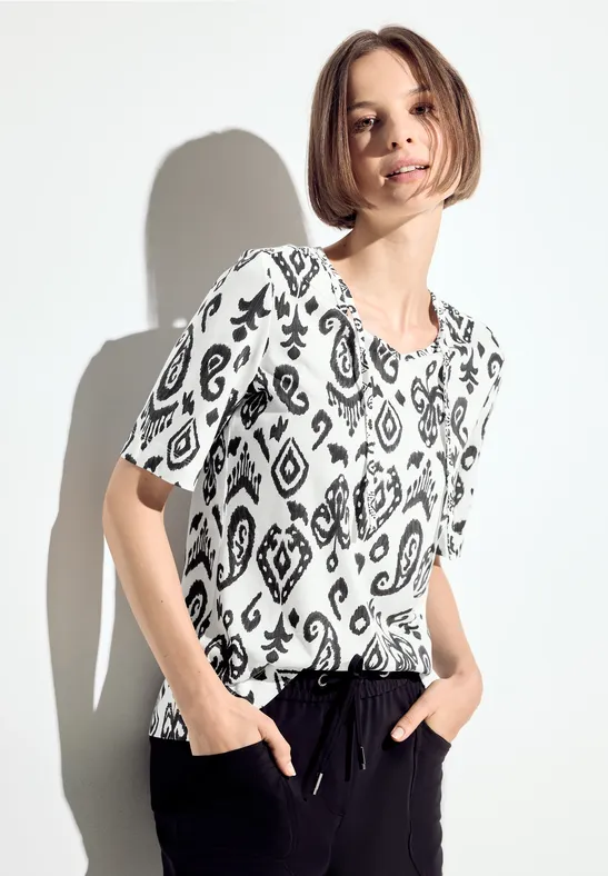 cecil Tunika T-Shirt V-Ausschnitt Modal Cotton Weiß