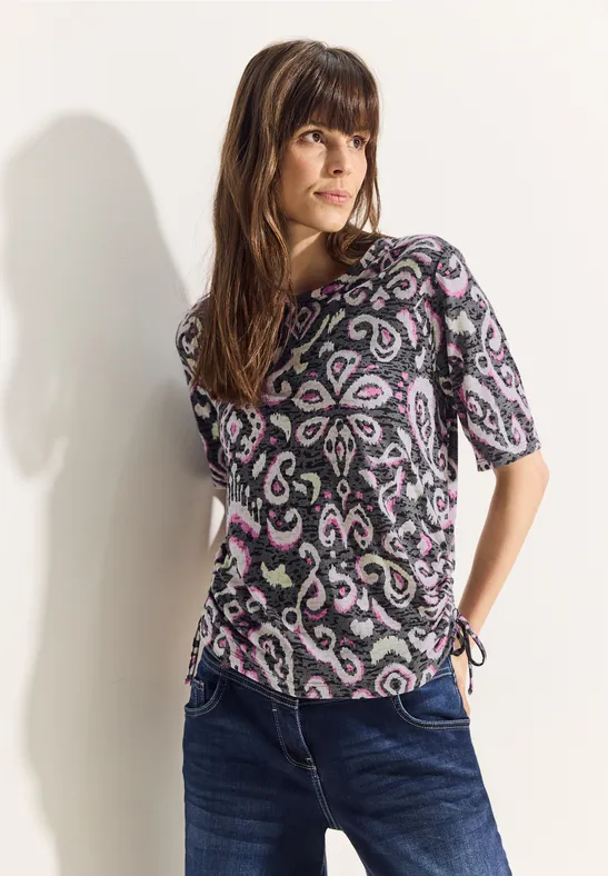 cecil Print Burn Out T-Shirt Rundhalsausschnitt Schwarz