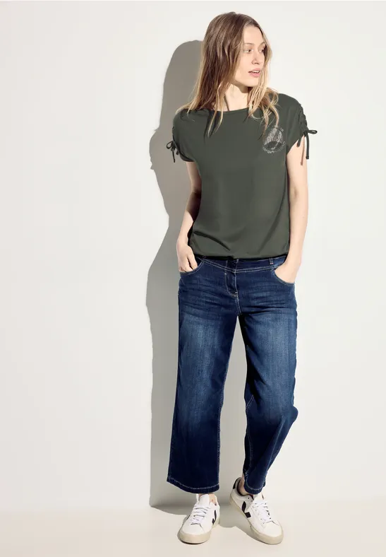 cecil Raffung Modal Baumwolle T-Shirt U-Boot Grün