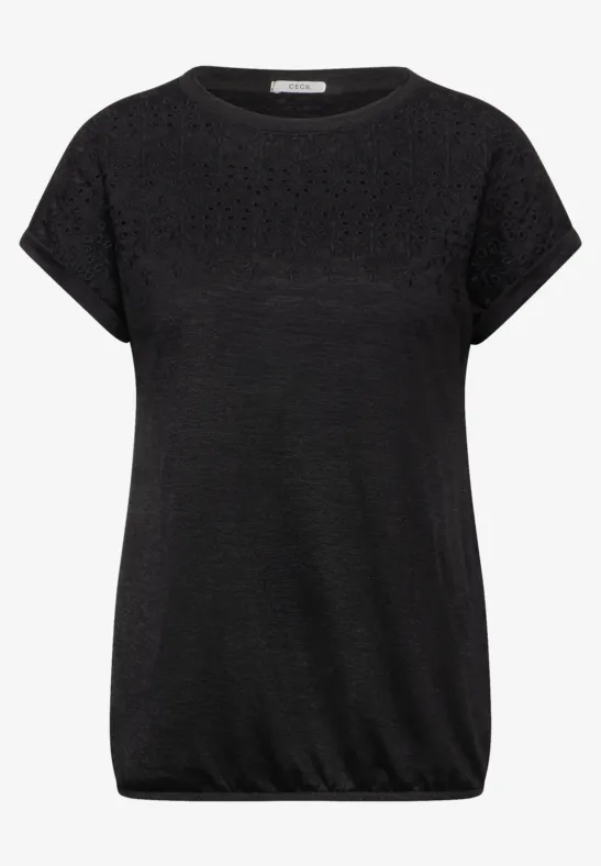 Thumbnail - Cecil Damen T-Shirt mit Stickerei in Schwarz, Gr: XS