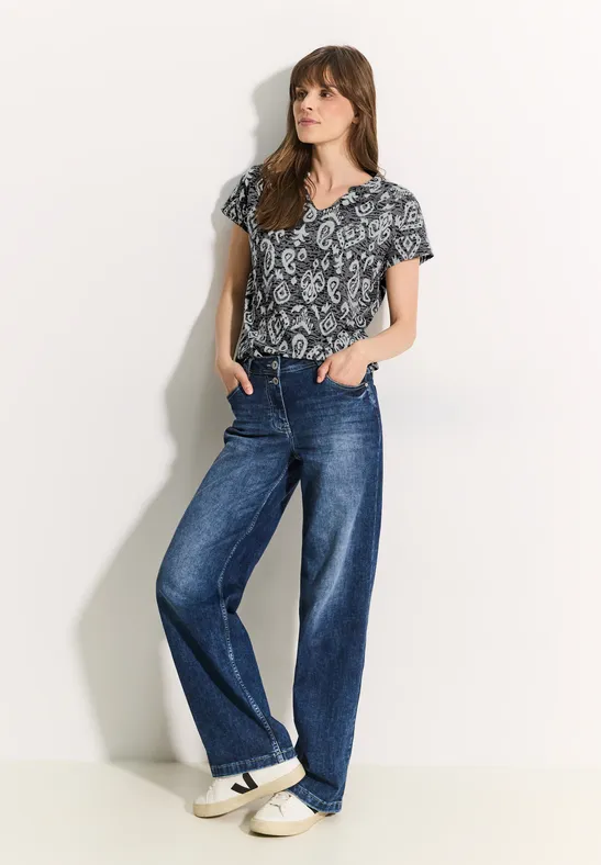 cecil T-Shirt Burn-Out geschlitzter Gummibund Polyester-Viskose Schwarz