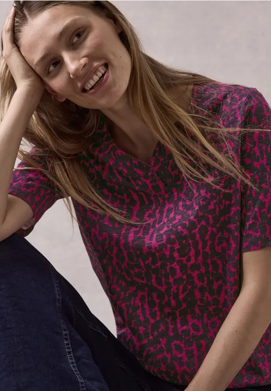 cecil T-Shirt Print U-Boot-Ausschnitt 3/4-Arm Pink